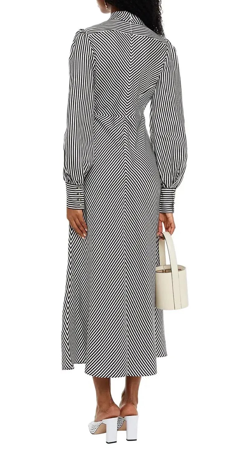 Zimmermann Striped Satin Twill Midi Dress Black/White Size 0 / AU 6-8 photo 2