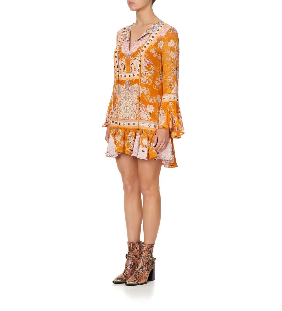 Camilla Marrakesh Maiden  Frill Hem Long Sleeve Dress Orange Size S / AU 10 photo 3