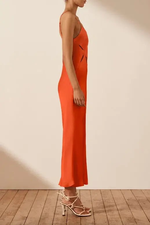 Shona Joy Milo Cut Out Slit Midi Dress - Hibiscus Red/ Orange Size AU 12 photo 3
