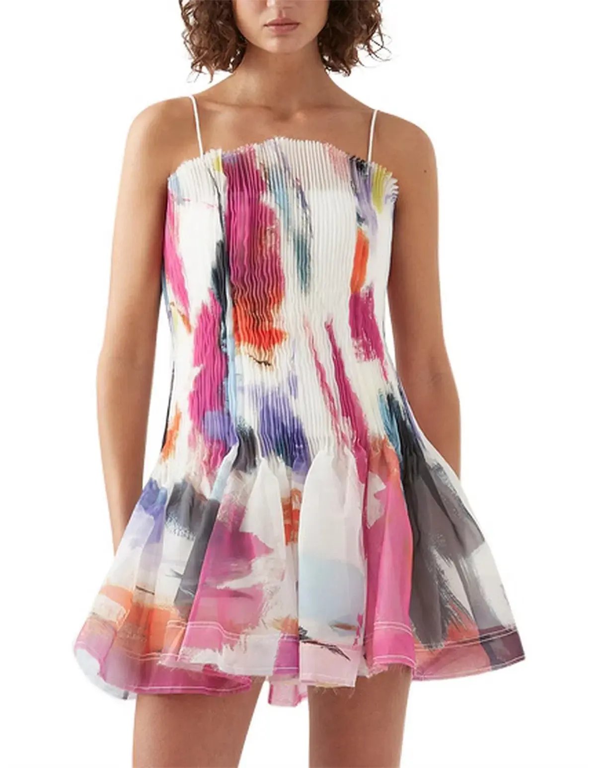 Aje Celestial Pleated Mini Dress Multi Size 8 photo 2