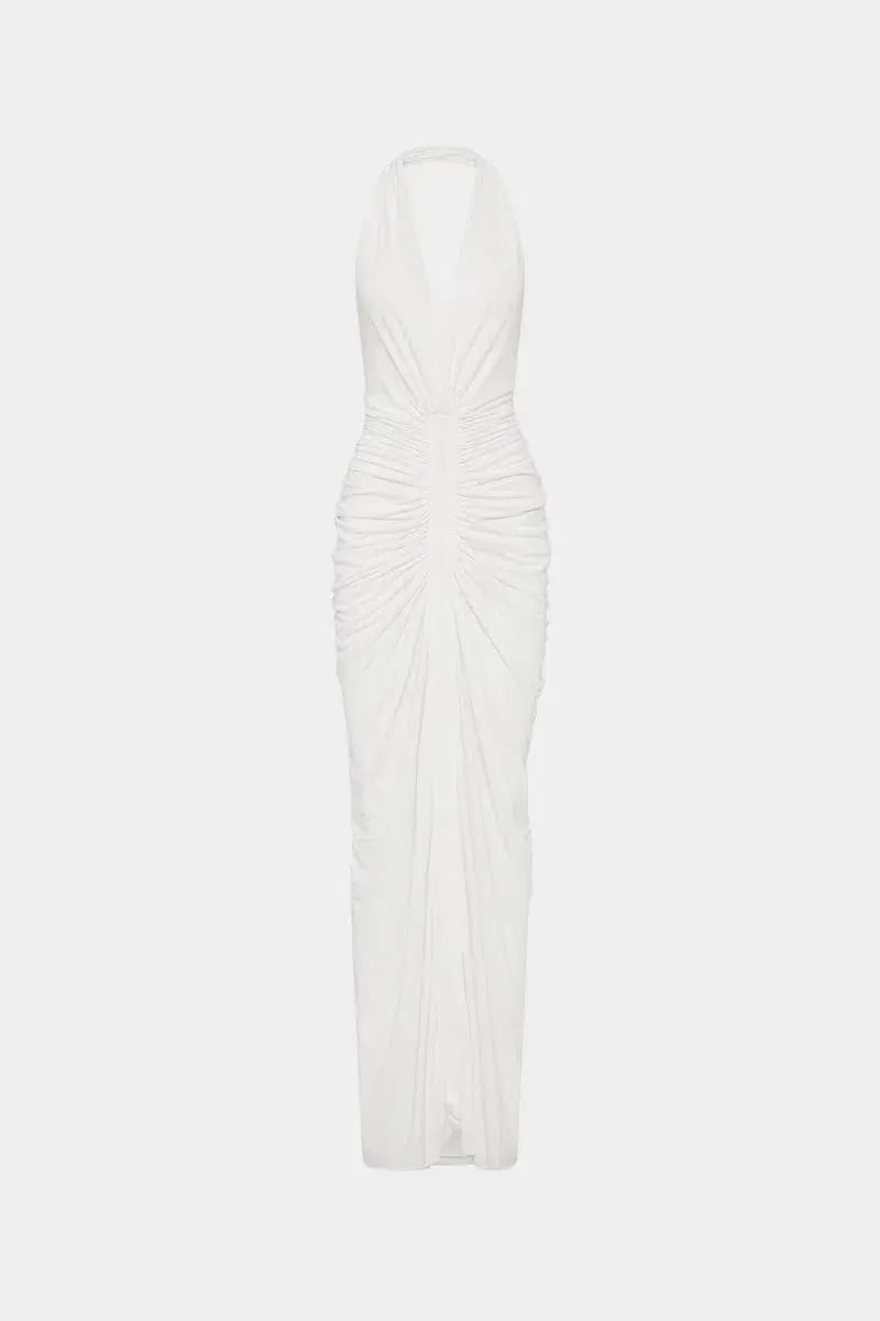Misha Collection The Venus Gathered Cupro Maxi Dress Ivory Size 6 photo 4