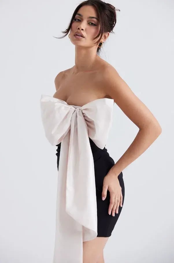 House of CB Jana Bow Mini Dress Black & Ivory Size M (AU 10) photo 4