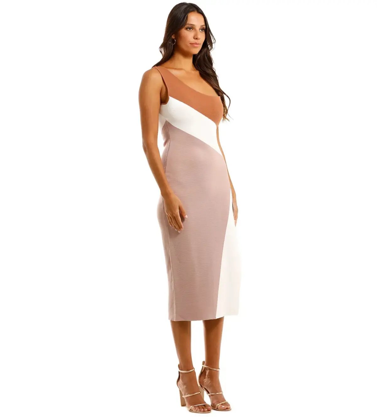 By Johnny Taupe Tone Knit Midi Dress Multi Size AU 8 photo 2