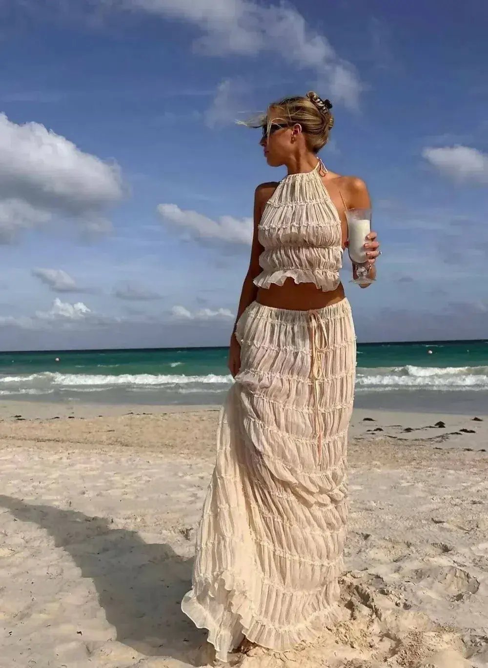 Arcina Ori Juliette Halter Top & Maxi Skirt Set Warm Cream Size S / AU 8 photo 4
