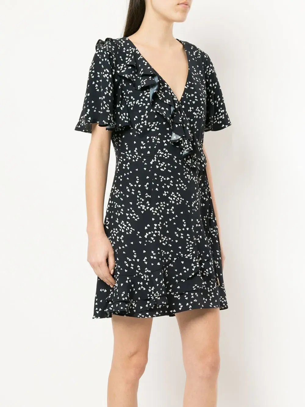 Rebecca Vallance Flores Ruffled Printed Crepe Wrap Mini Dress Navy Size 8 photo 4