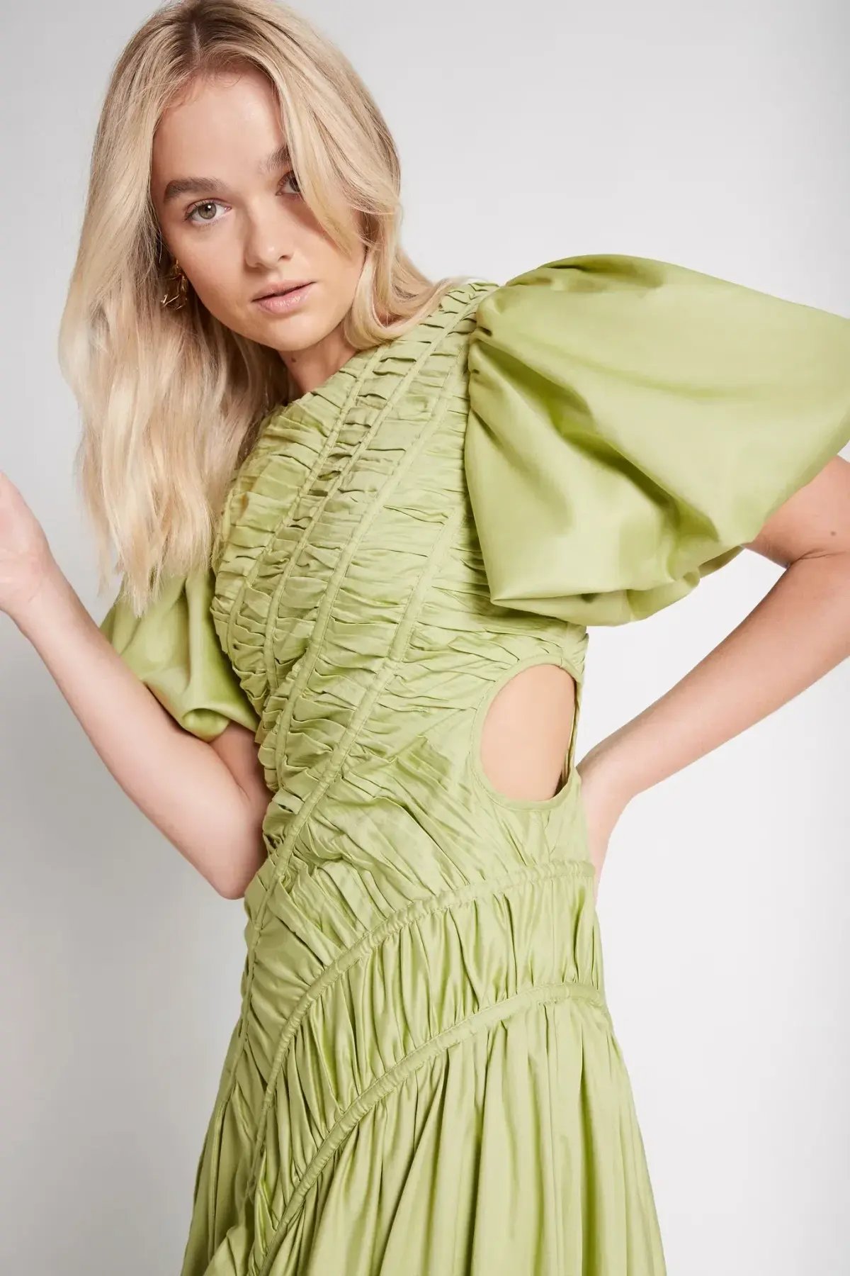 Aje Siren Drawstring Midi Dress in Bayleaf Green Size 6 photo 4