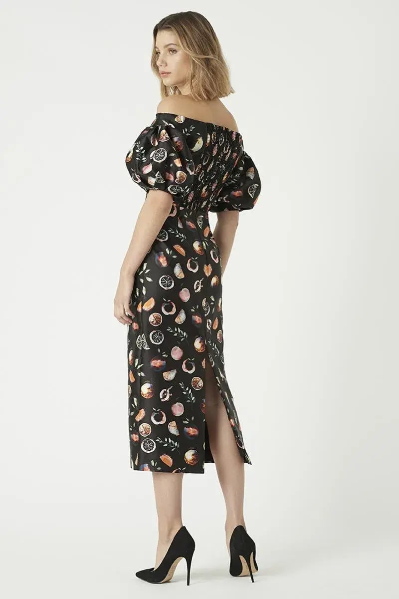 Rebecca Vallance Pranzo Fruit Print Midi Black Size AU 8 photo 3