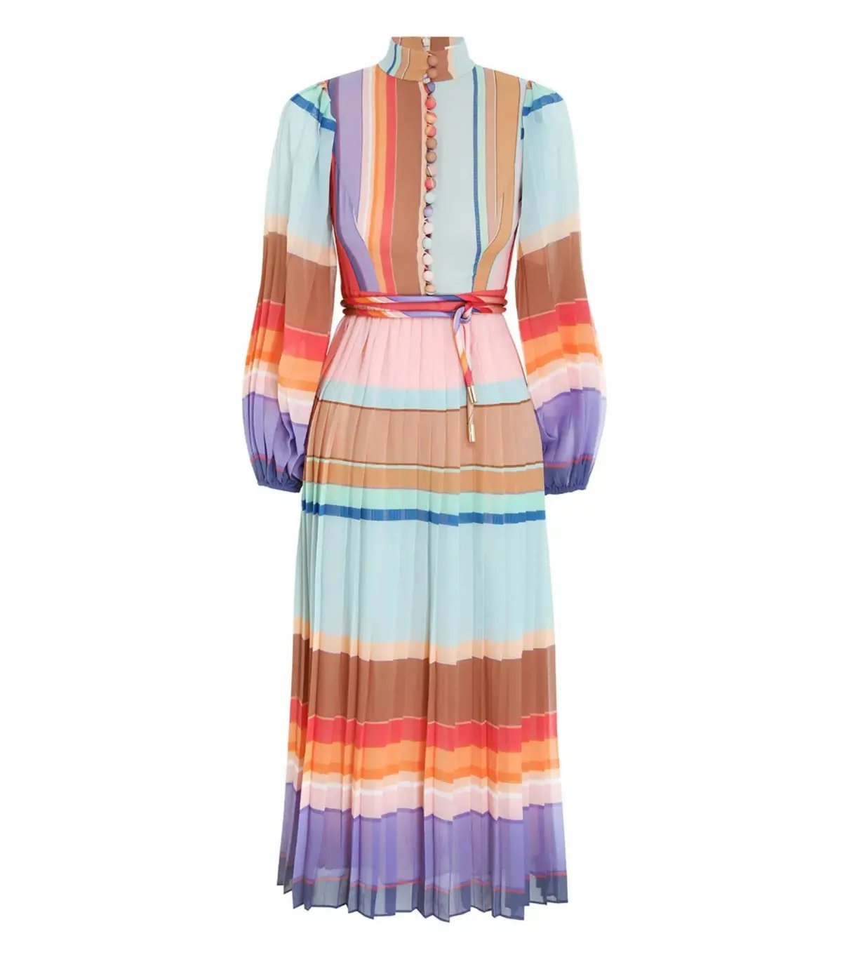 Zimmermann Rainbow Striped Crepe De Chine Midi Dress Multi Size 0 /AU 8 photo 4