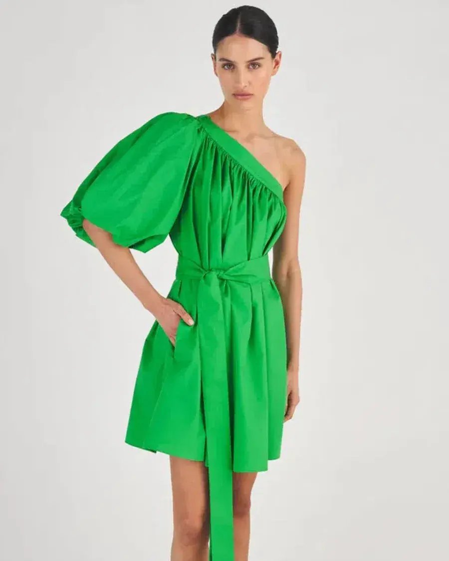 Oroton One Shoulder Mini Dress Meadow Green Size 10 photo 5