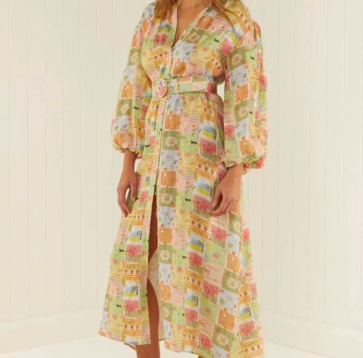 Palm Noosa Noddy Noosa Tiles Linen Maxi Dress Multi Size 12 photo 2