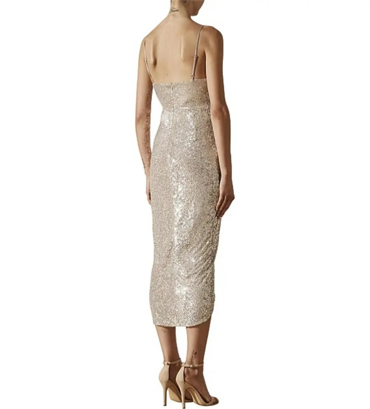 Shona Joy Dress  Sequin Sparkle Drape Front Midi Dress Size 12 photo 4