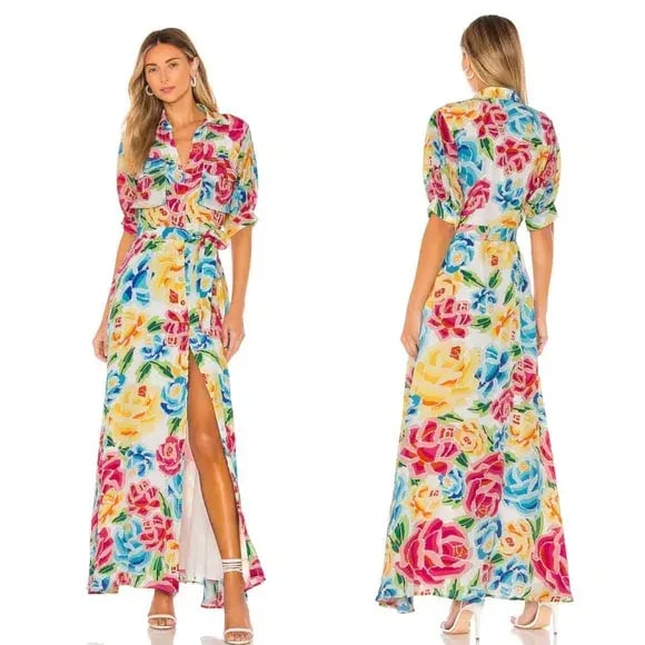 All Things Mochi Marie Floral Silk Maxi Dress Size M photo 2