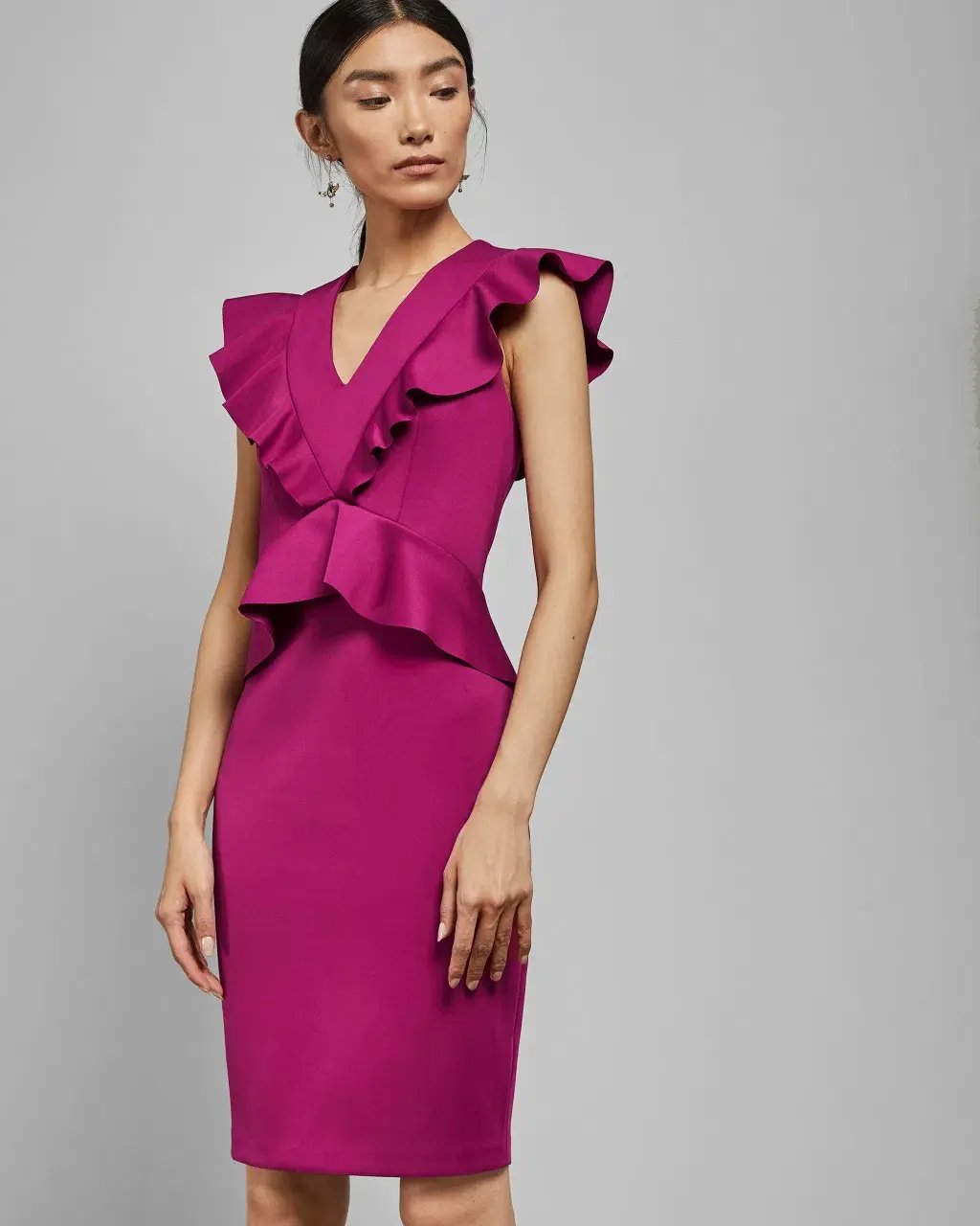 Ted Baker Alair Ruffle Peplum Bodycon Dress in Hot Pink Size 6 photo 2