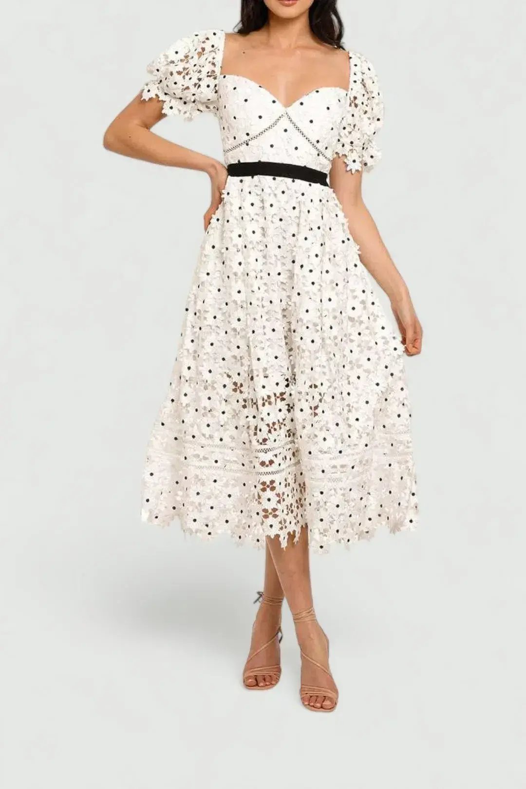 Self Portrait Daisy Lace Midi Dress in Polka Dot Size 10 photo 2