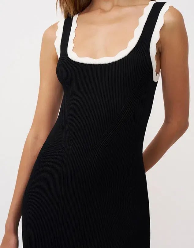 By Johnny Scallop Trip Knit Midi Dress Black/White Size AU10 photo 2