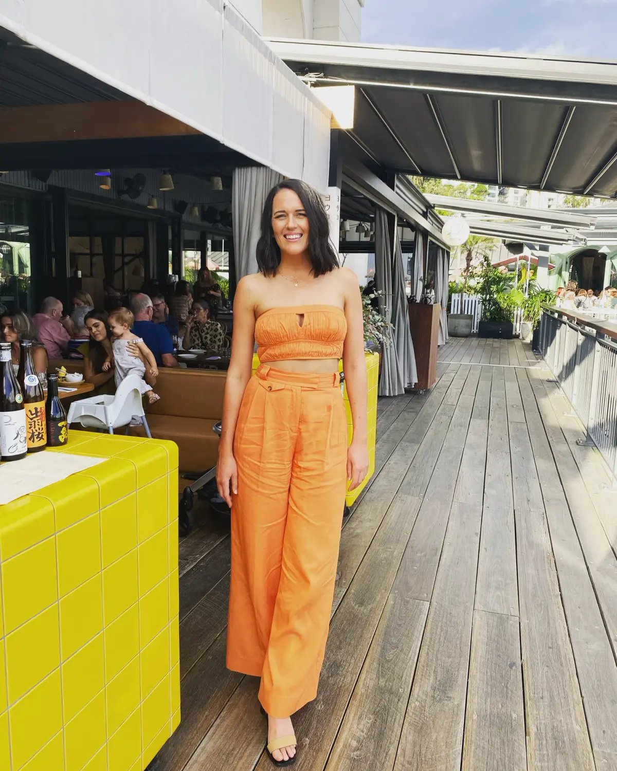 Shona Joy Sara Tailored Wide Leg Pant & Strapless Bustier Orange Size AU 10 photo 3