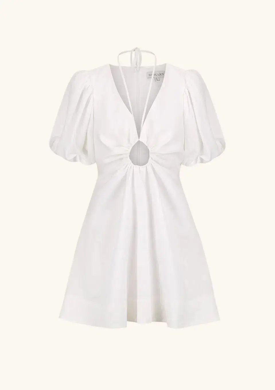 Shona joy White Linen Ruched Keyhole Mini Dress Size 6 photo 5