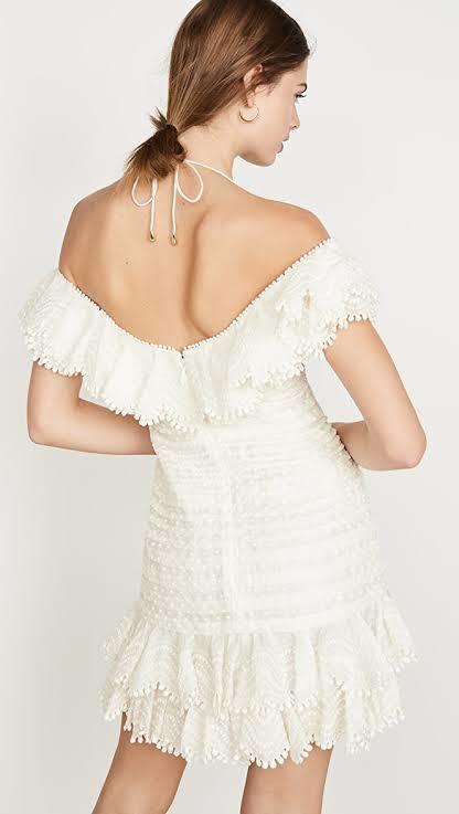 Zimmermann Super Eight Off The Shoulder Ruffled Pleated Mini Dress Ivory Size 0 / AU 8 photo 3
