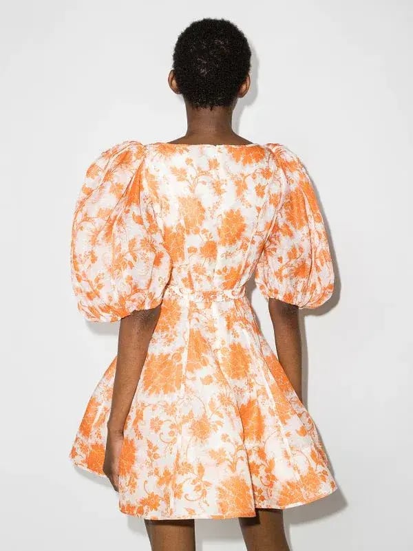 Zimmermann Postcard Puff Sleeve Flared Mini Dress Orange Tonal Floral AU14 (22:11) photo 6