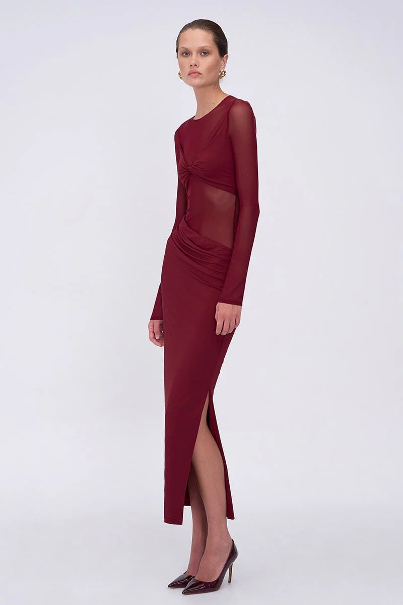 Suboo Auguste Long Sleeve Mesh Jersey Maxi Dress - Bordeaux photo 4