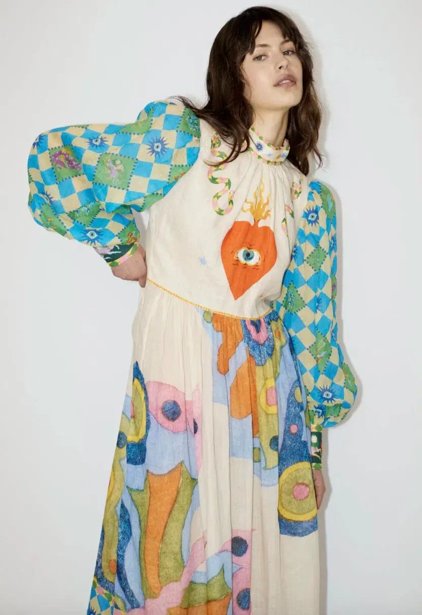 Alemais Lou Balloon Sleeve Midi Dress Multi Size AU 12 photo 4