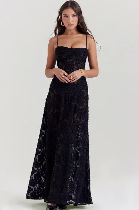 House Of Cb Seren Floral Sheer Lace Back Maxi Dress Black Size Xs / Au 6 photo 3