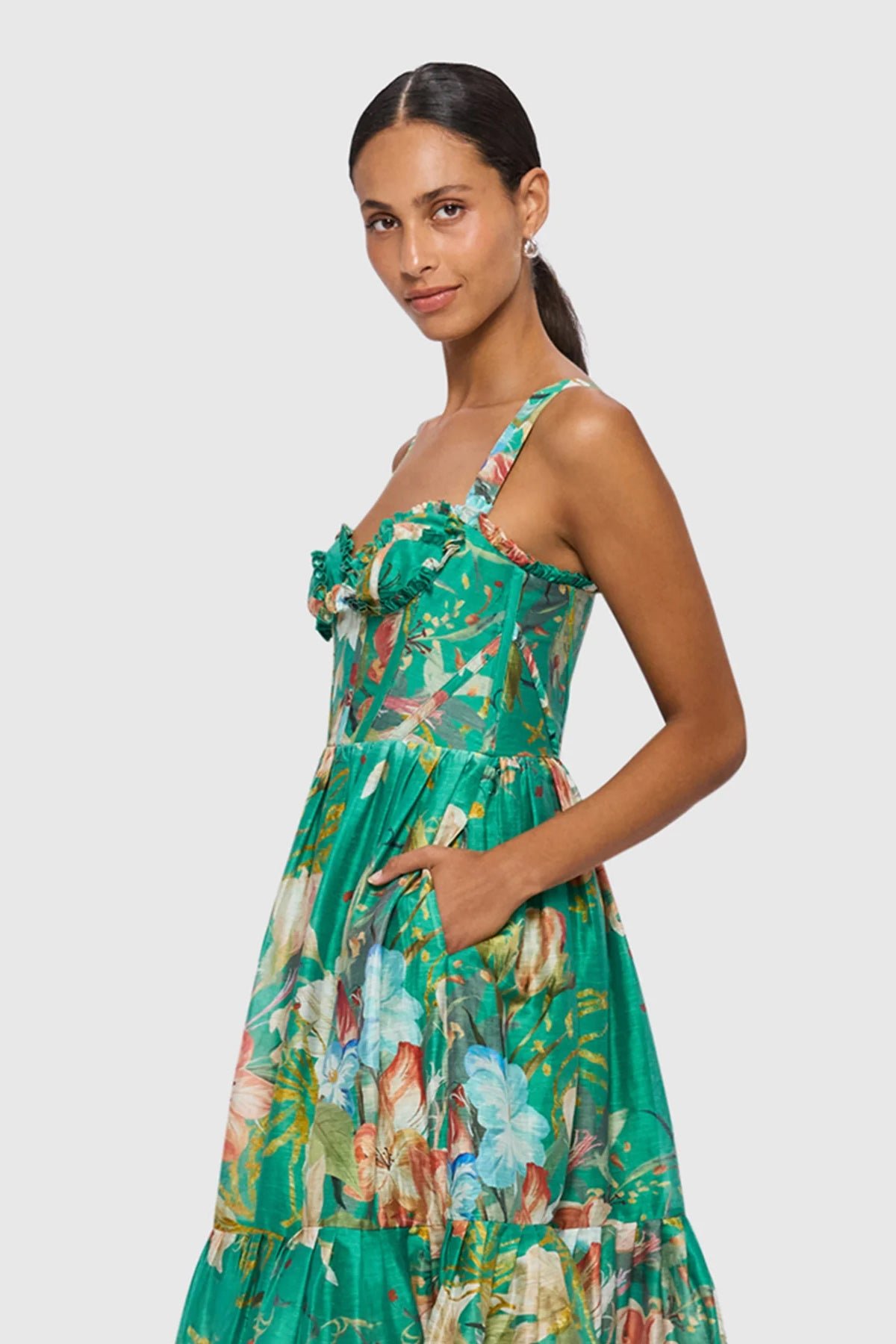 LEO LIN ROSE BUSTIER MIDI DRESS - OPULENT PRINT IN VERDANT photo 2
