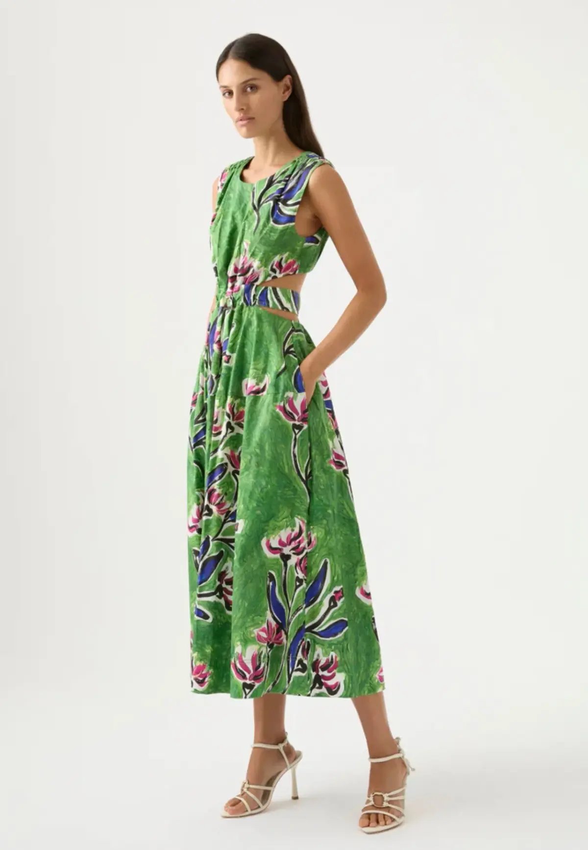 Aje Zorina Tie Midi Dress Green Floral Print Size 14 photo 2