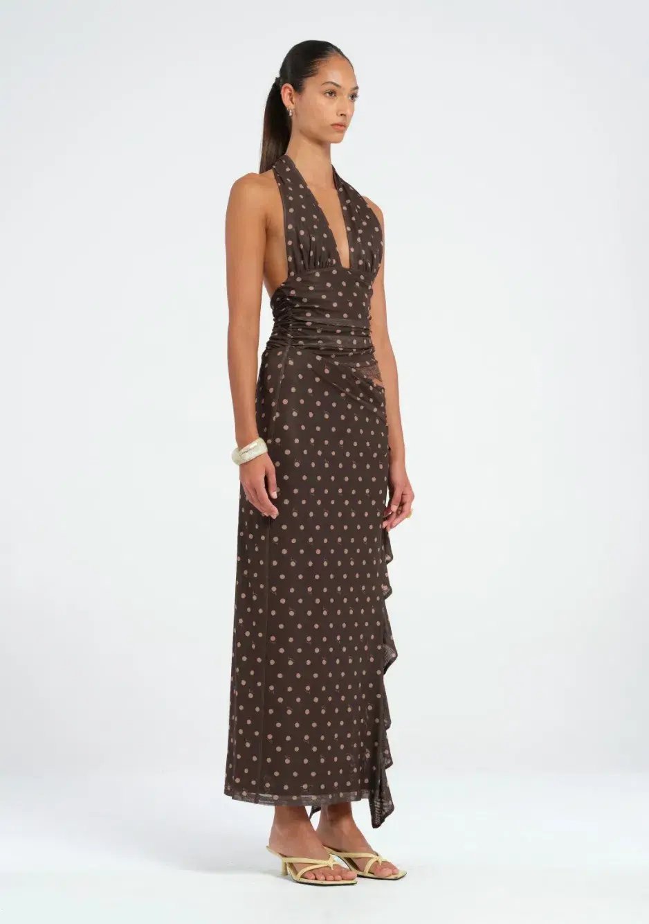 Benni Penelope Maxi Dress Chocolate Polka Dot Size 8 photo 2