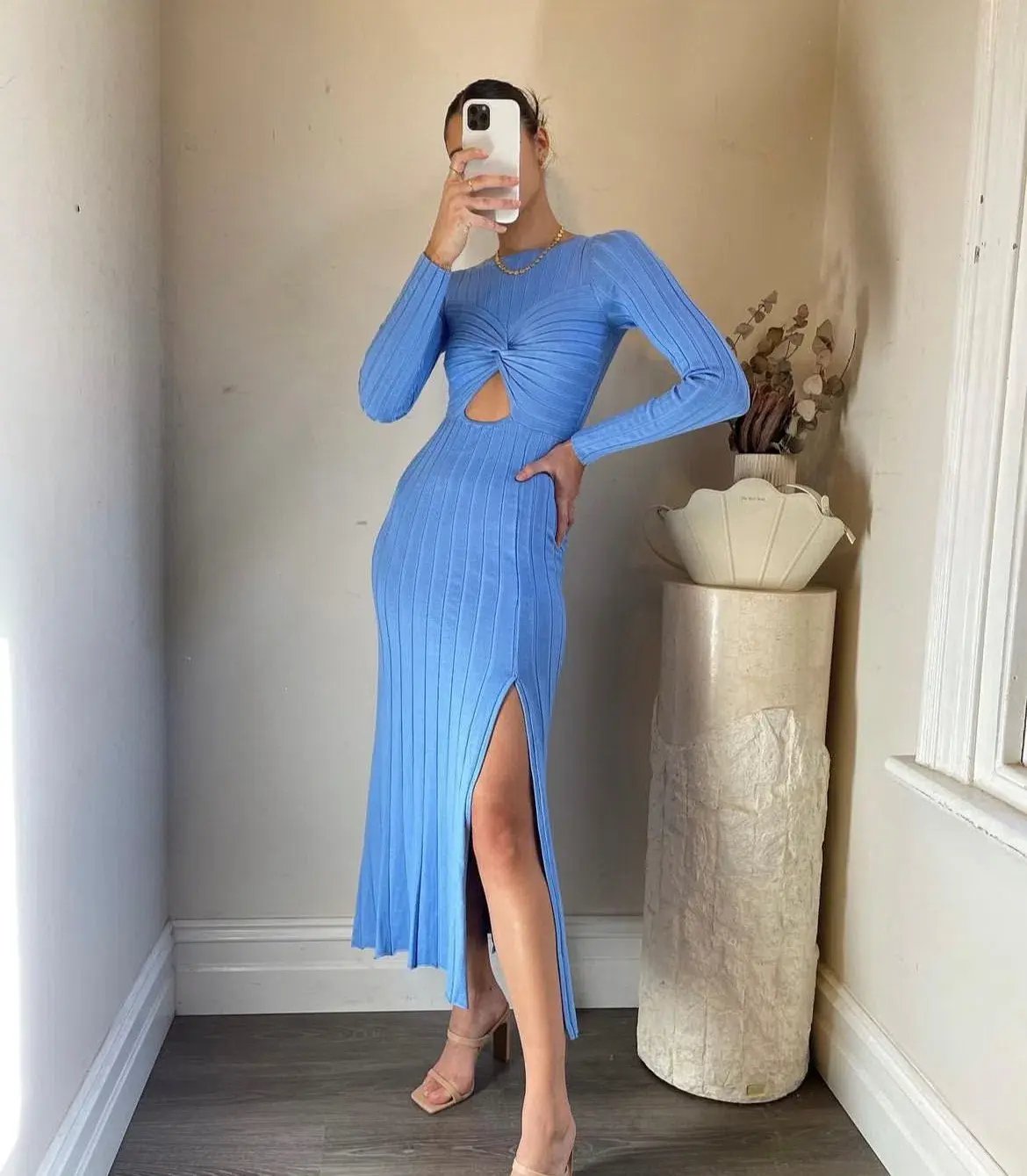 Sovere Recline Knit Midi Dress in Azure Size 14 photo 3