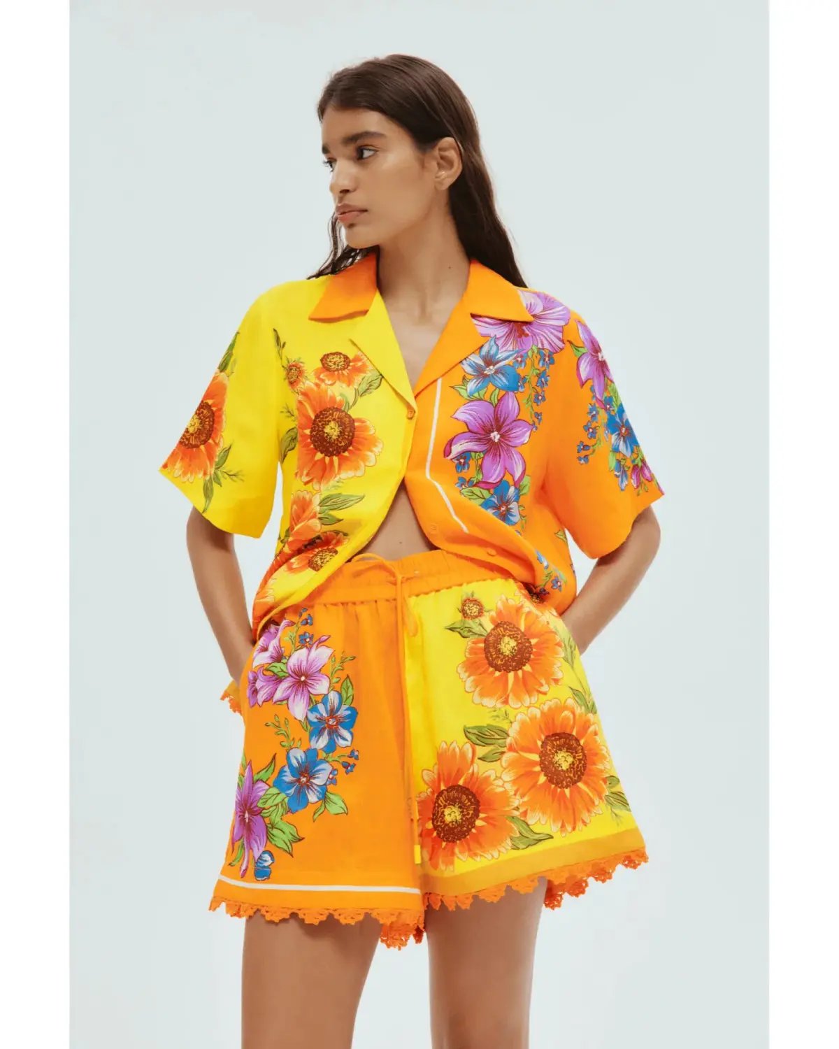 Alemais Jude Oversized Linen Shirt and Short Set Orange Floral Size AU 14 photo 5