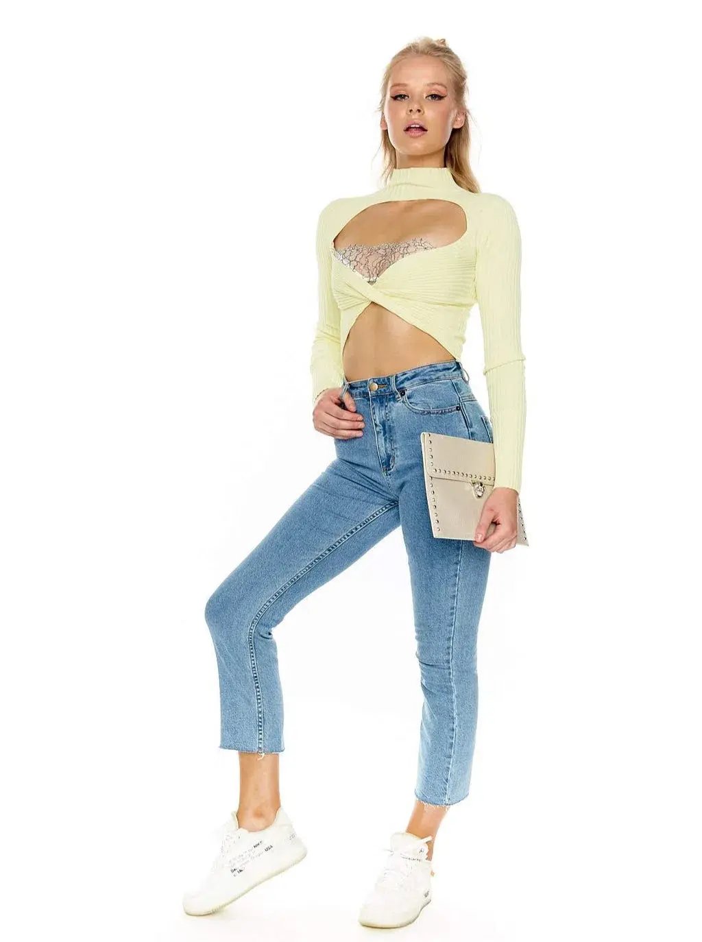Dion Lee Twist Back Long Sleeve Knit Top Lemon Yellow Size 8 photo 7