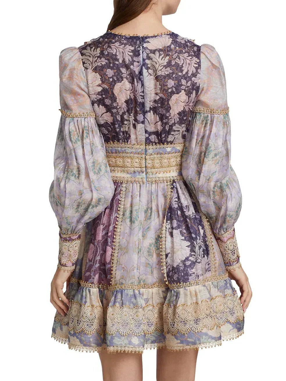 Zimmermann Celestial Lace Panelled Mini Dress Purple Floral Size 1 / Au 10 photo 4