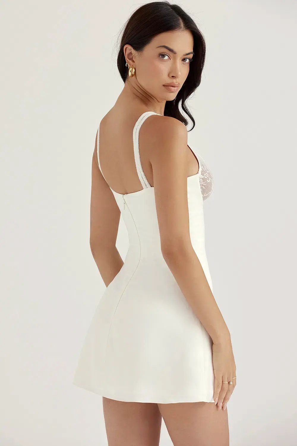 House Of CB Cassandra Satin And Lace Mini Dress Ivory Size 10 photo 4