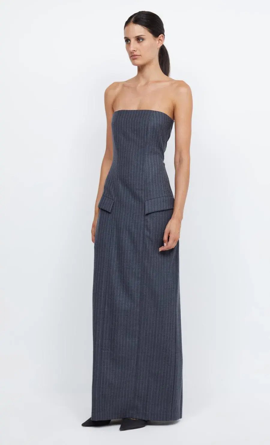 Bec & Bridge Pine Strapless Maxi Dress in Charcoal Pinstripe Size 8 photo 4