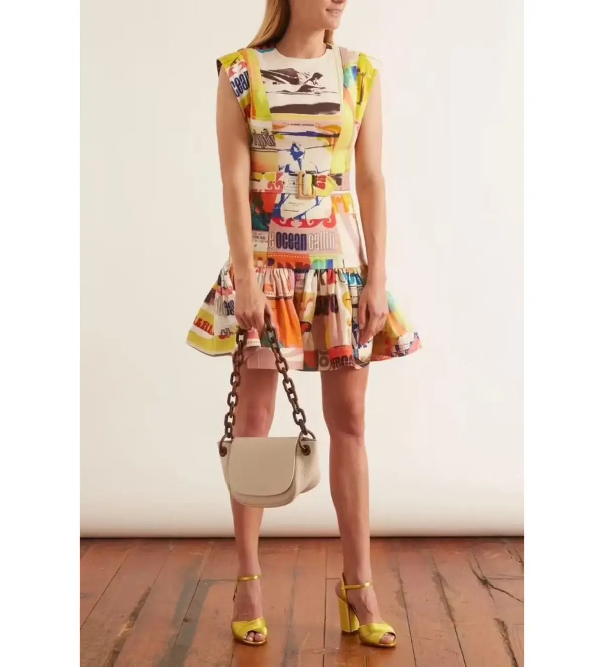 Zimmermann Brightside Fluted Mini Dress Multi Print Size 3/AU 14 photo 2