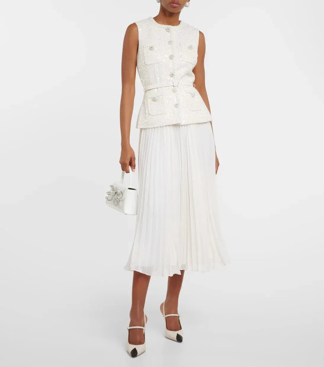 Self-portrait Sequined Bouclé Midi Dress White Size AU 10 photo 4