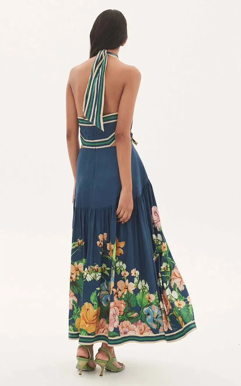 Alemais - Lyla Halter Midi Dress Blue - Size 10 photo 3