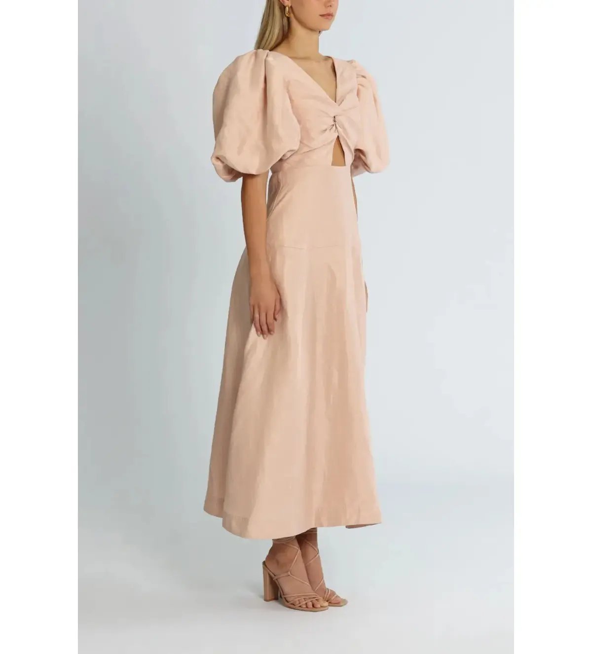 Aje Twist Knot Midi Dress Puff Sleeve Dusk Size 10 photo 2