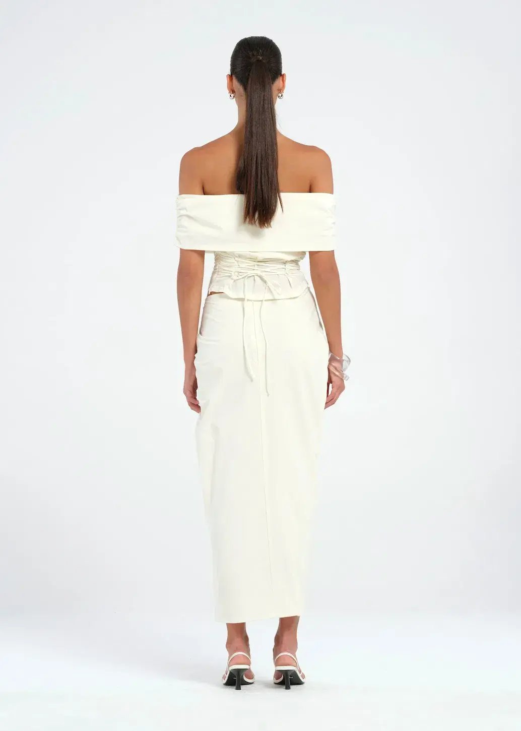 BENNI Rudi Off-Shoulder Top & Midi Skirt in cream Size 8 / AU 8 photo 3
