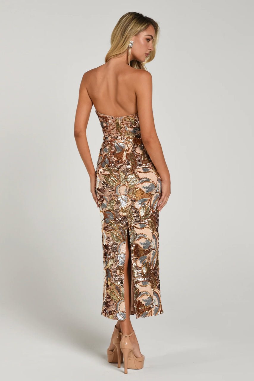 HELSI LESLIE SEQUIN MIDI DRESS - GOLD PLATINUM photo 3