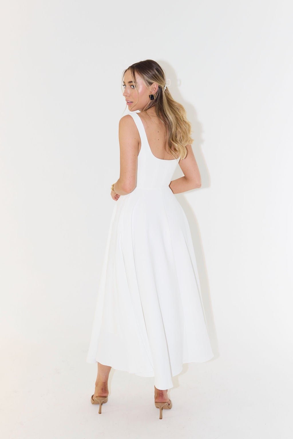 ODD MUSE THE ULTIMATE MUSE HIGH WAIST SQUARE NECK MIDI DRESS - WHITE photo 4
