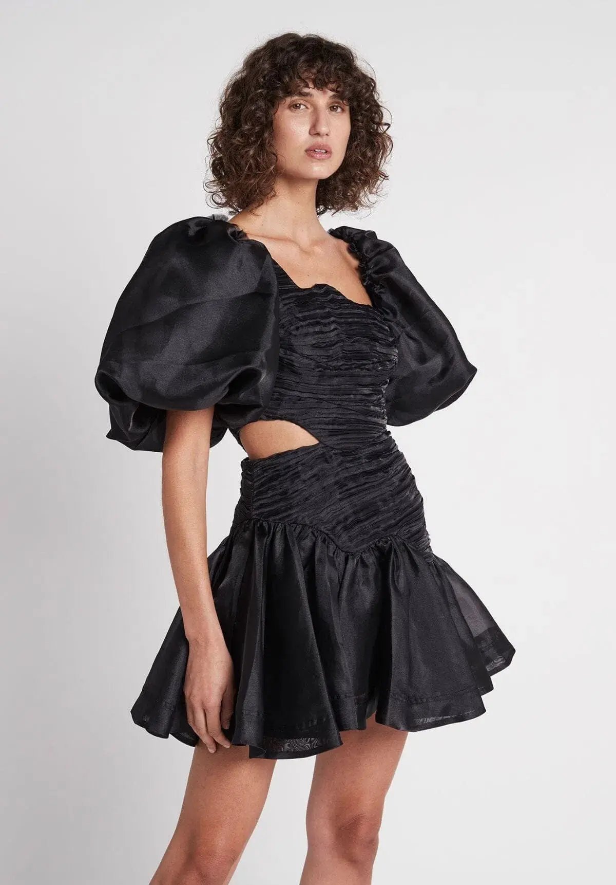 AJE Joan Puff Sleeve Mini Dress Black Size 10 photo 3