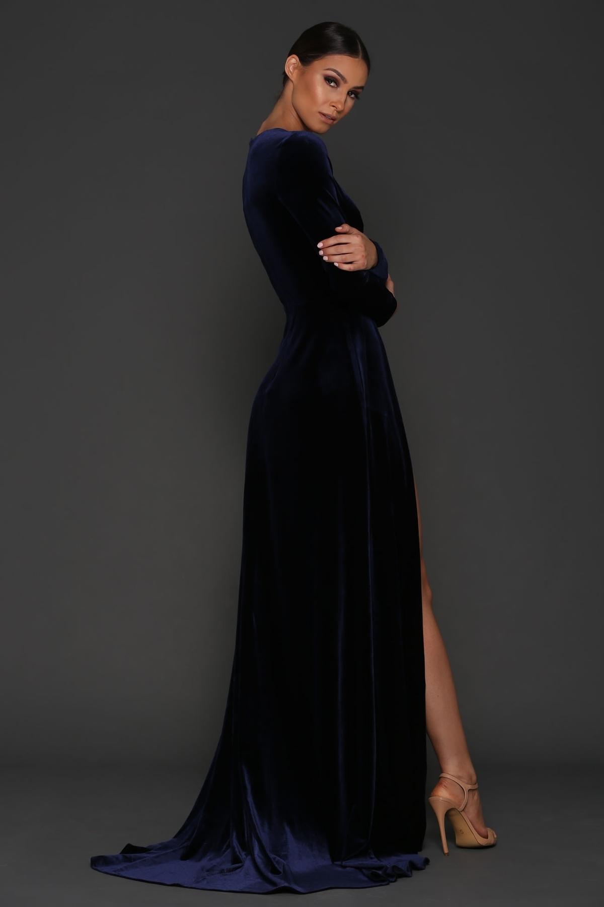 Elle Zeitoune Fontaine Velvet Dress Navy Size 8 photo 3