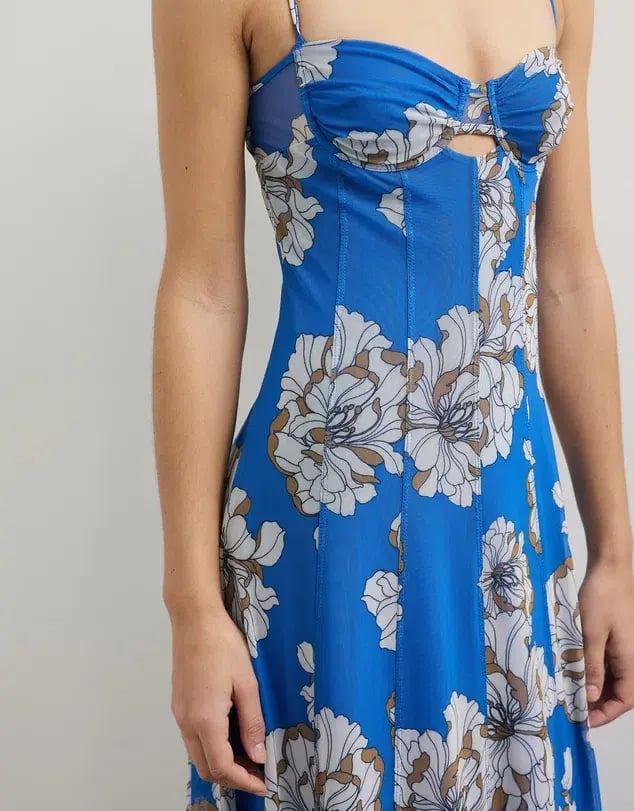 Lover Cleo Bustier Mesh Maxi Dress Blue Floral Size 10 photo 2