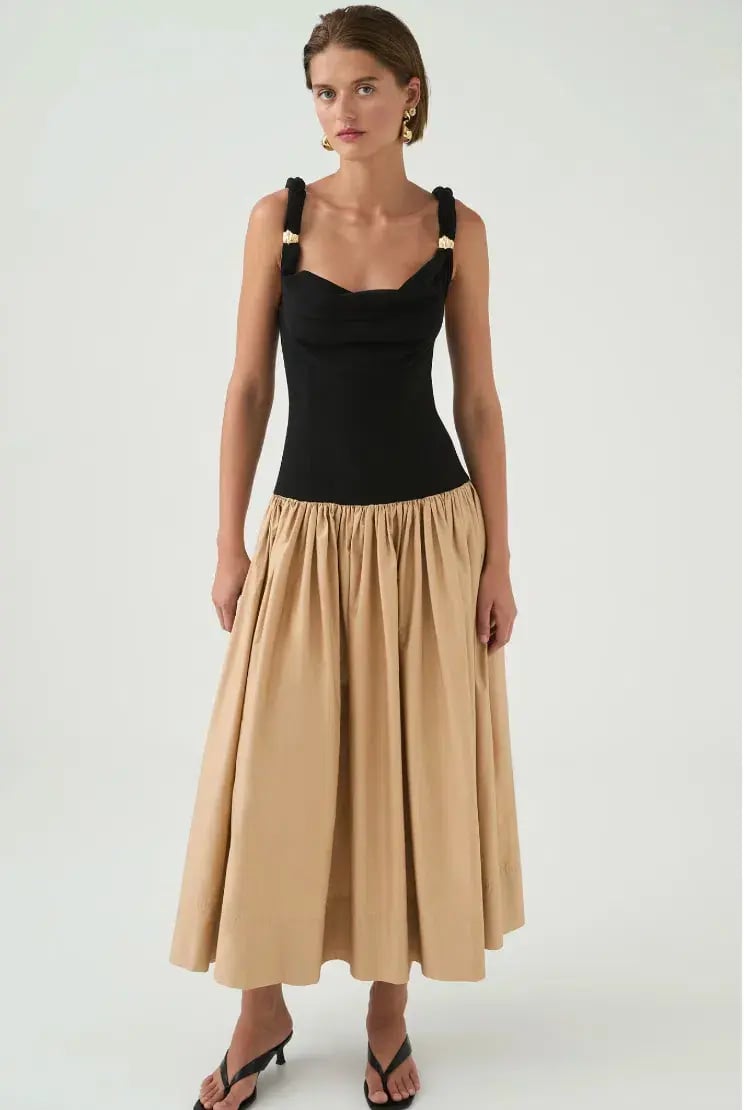 Aje Halcyon Knit Midi Dress Black/Sand Brown Size AU 8 photo 2