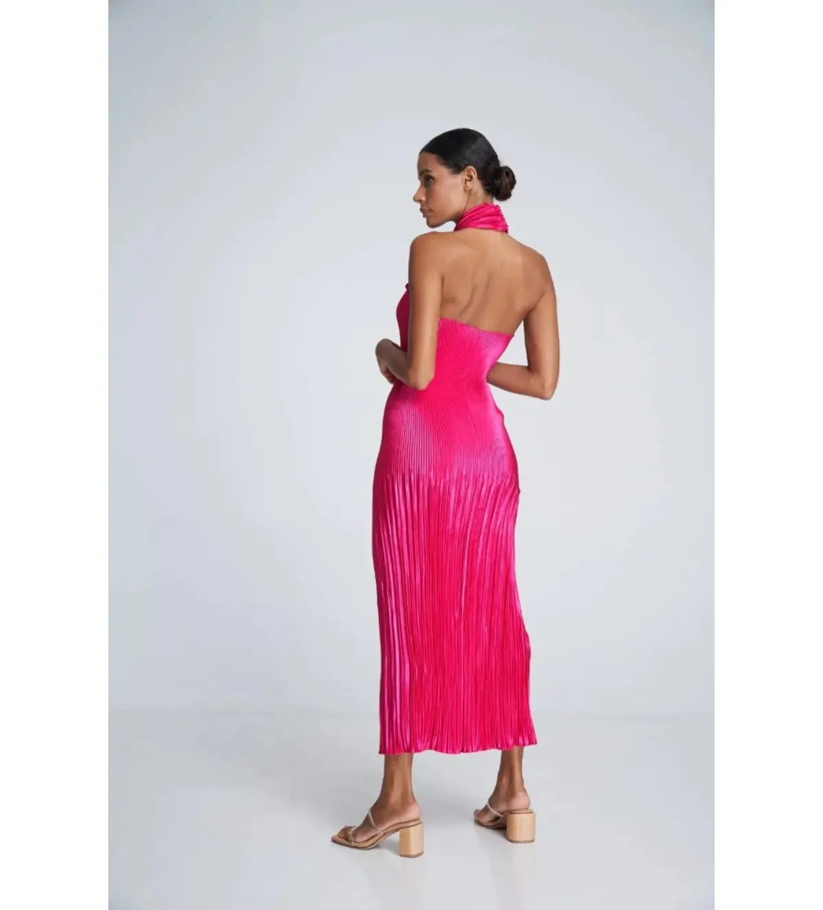 L'Idee Soiree Pleated Halter Gown Punch Hot Pink Size AU 12 photo 5
