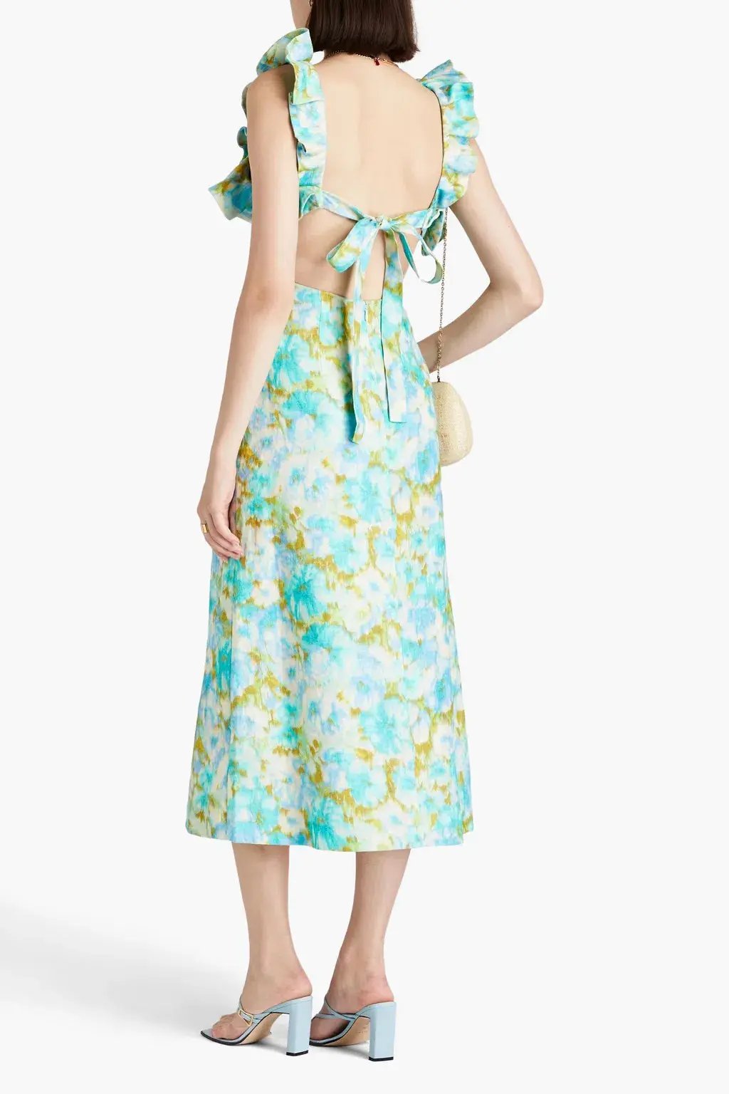 Zimmermann High Tide Ruffle Midi Dress Aqua Ikat Floral Size 1 / AU 10 photo 2