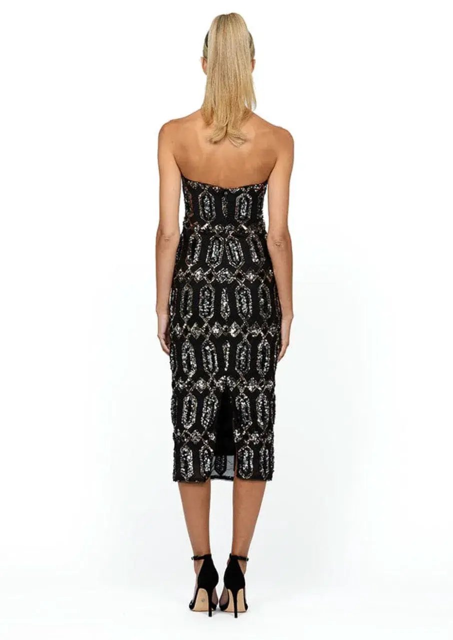 Bariano Blanca Strapless Midi Dress Black Multi Size AU 8 photo 3