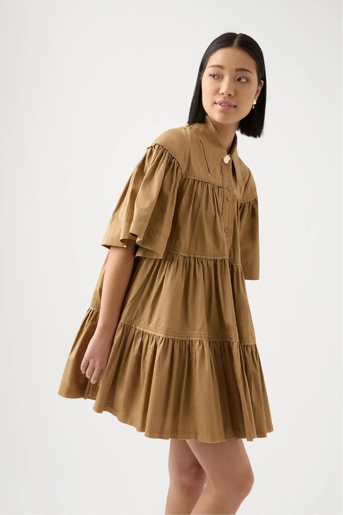 Aje Lana Smock Mini Dress Willow Brown Size AU 8 photo 3